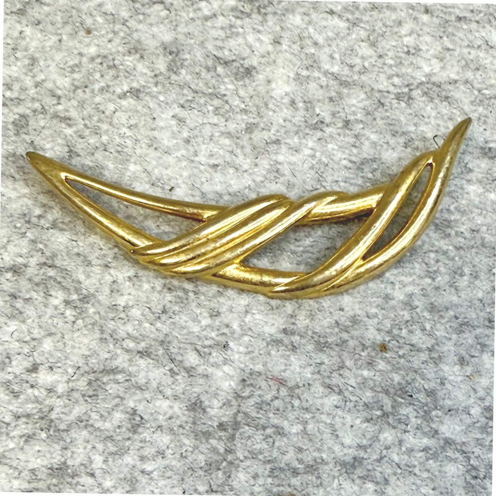 Vintage Gold Tone Crescent Swirl Brooch Twisted Abstract Curved Pin Jewelry